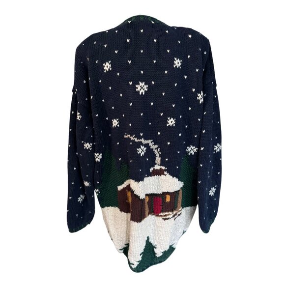 Vintage Marsh Landing Hand Knit Blue Christmas Winter Ski Sweater - Size Large - Picture 2 of 9